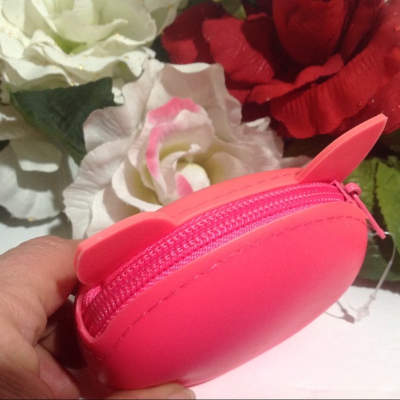 NWOT Silicone Coin Purse Pink Bear Face with Ears - Picture 5 of 10